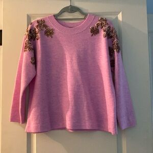 J Crew Copper Sequin Shoulder Sweater in Pink Size S